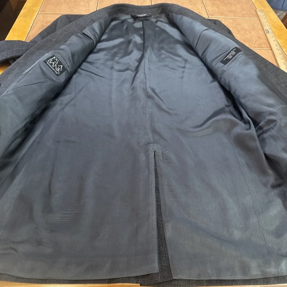 Jos‎ A Bank Sz 44L Suit Jacket Pants 38 x 30 2Pc Gray Blue Glen Plaid 100% Wool